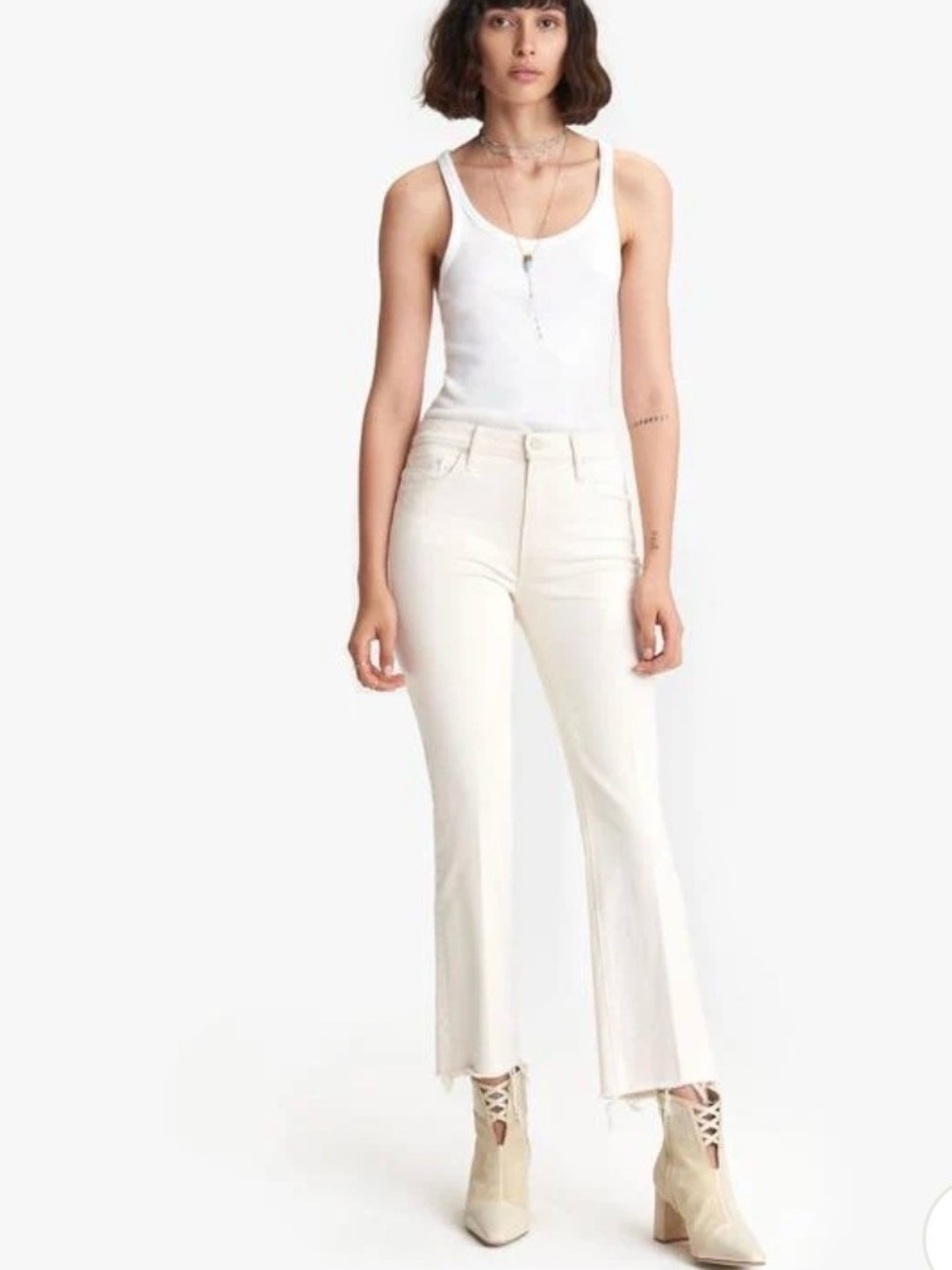MOTHER Denim Insider Ankle Fray Act Natural/Beige 25